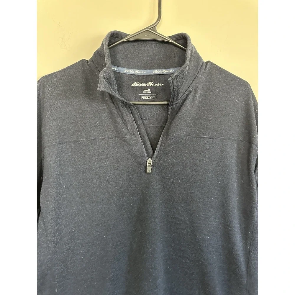 Eddie Bauer MEDIUM Mens 1/4 Zip Pullover Fleece Heather Navy Blue Outdoor Layers